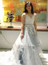 A Line V Neck Applique Tulle Prom Dresses LBQ3927